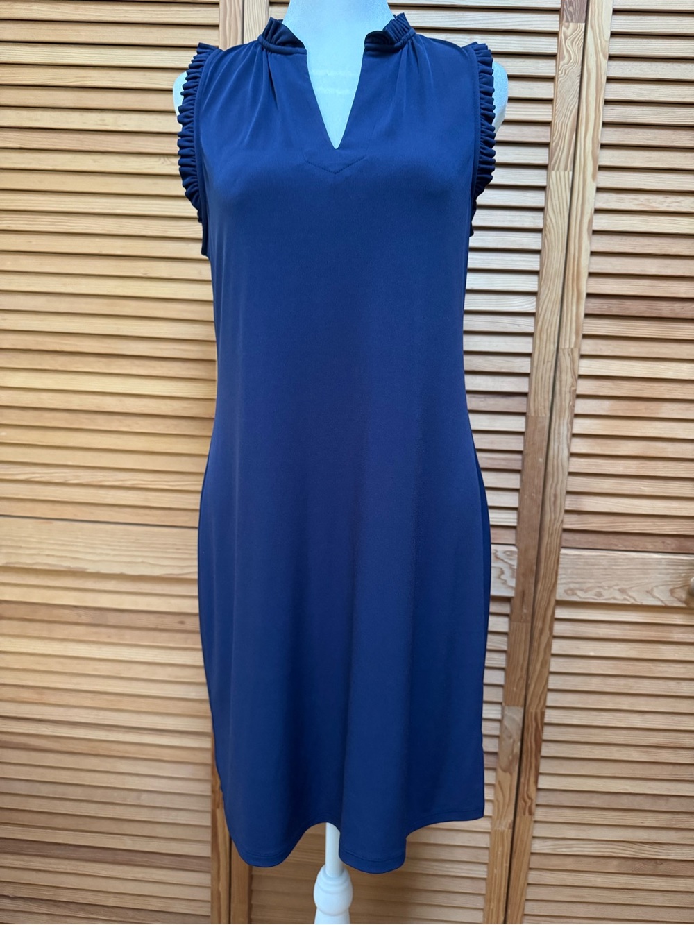 Michael Kors Navy Blue Ruffle V-Neck Sleeveless Shift Dress Size 2